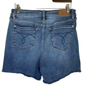 Judy Blue High Rise Raw Hem Medium Wash Denim Shorts Sz L Summer Staple Classic